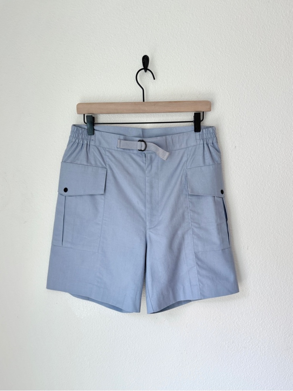 Vintage Dior Adjustable-waist Cargo Shorts with Webbing Belt- medium - lt blue